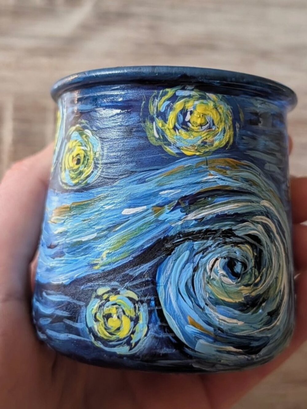 Hand-Painted "Starry Night" Tealight Holders - Set of 2 | Van Gogh Inspired Jars - Picture 13 of 16